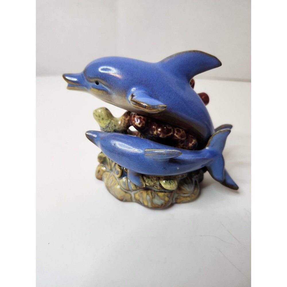 Swimming Dolphins Ceramic Figurine Ocean Fish Beach Nautical Cottage Decor